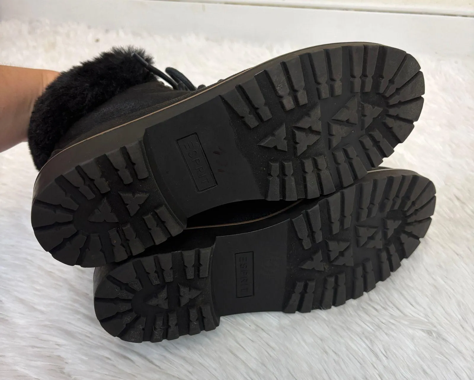 Esprit Faux Leather Fur Lined Lace Up Chelsea Boots Black Size 7.5 - Image 6