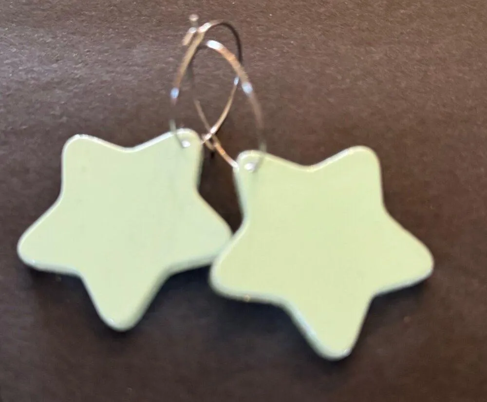 🌟 Star Hoop Earrings – Mint Green & Sparkle Duo | Lightweight & Playful - Image 2