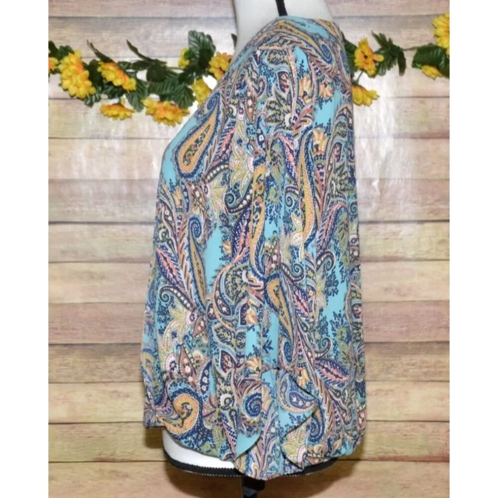 Veronica M. Ladies Paisley Faux Wrap V-Neck Blouse Top Size L Boho Colorful - Image 5