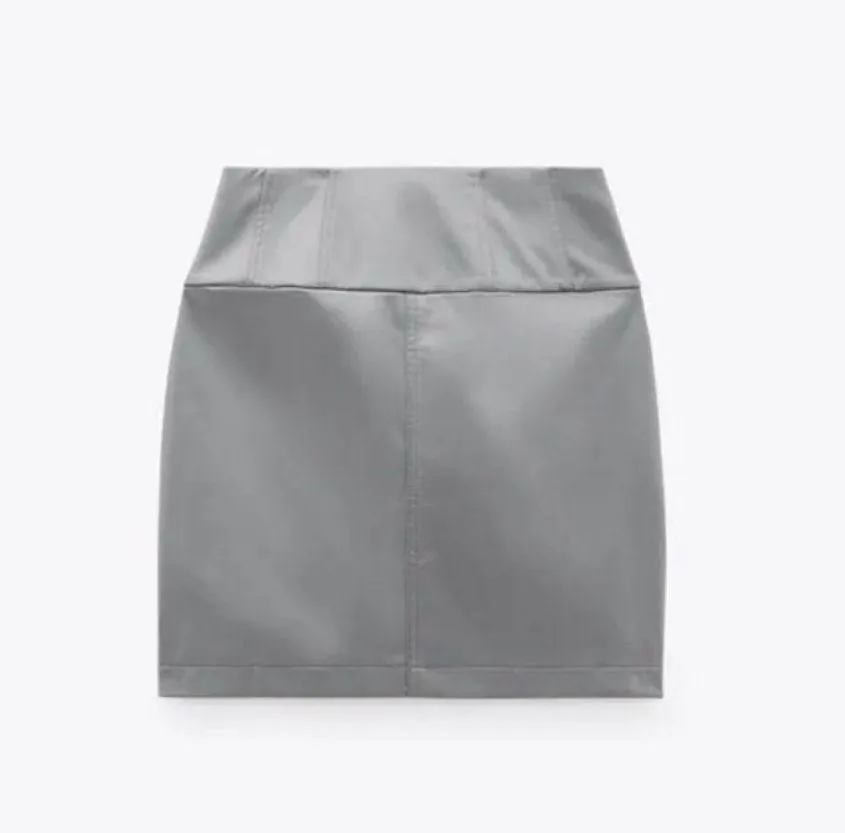 Charcoal Gray Technical Mini High Waisted Skirt - Image 4