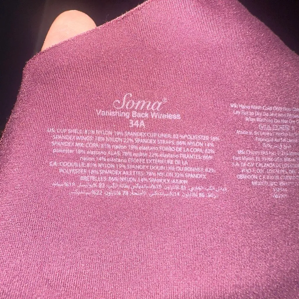 Soma vanishing back wireless 34A maroon comfortable bra - Image 3