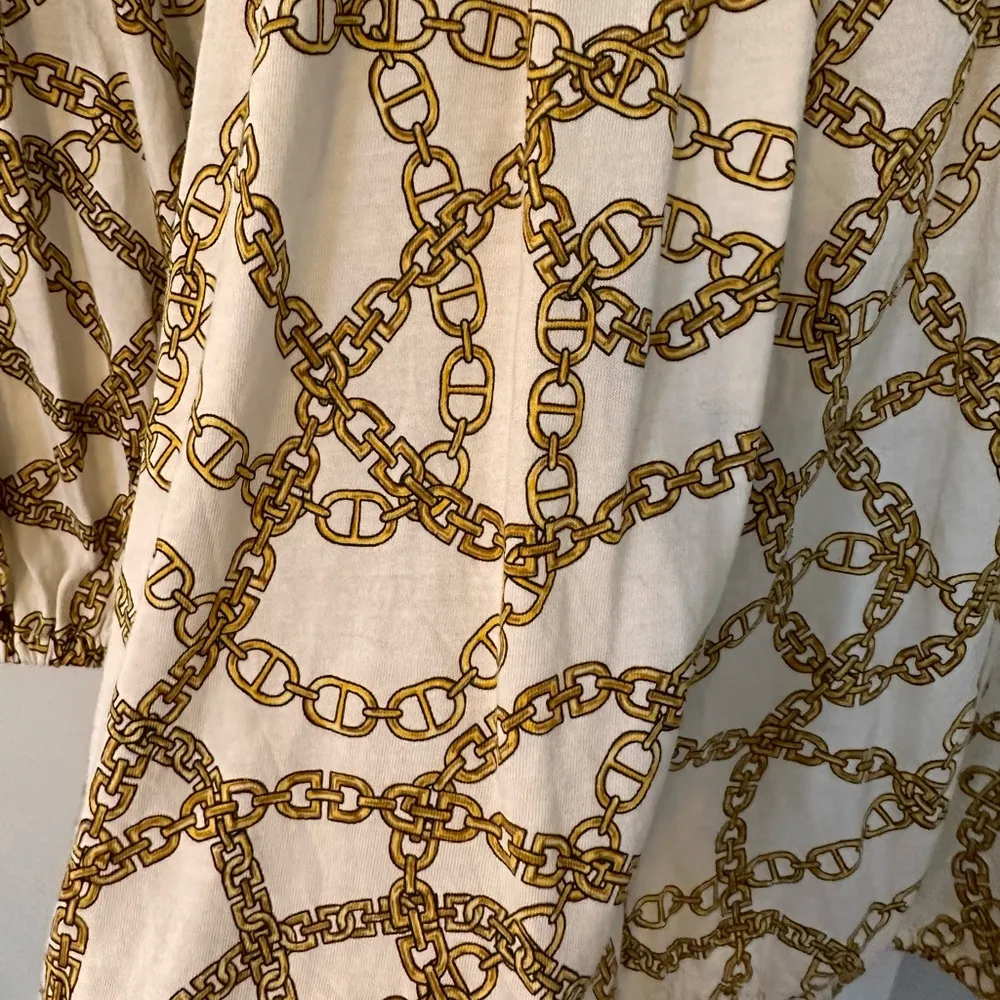 Michael Kors cream and gold cotton shirt with elastic waist band and sleeves - M - Image 2