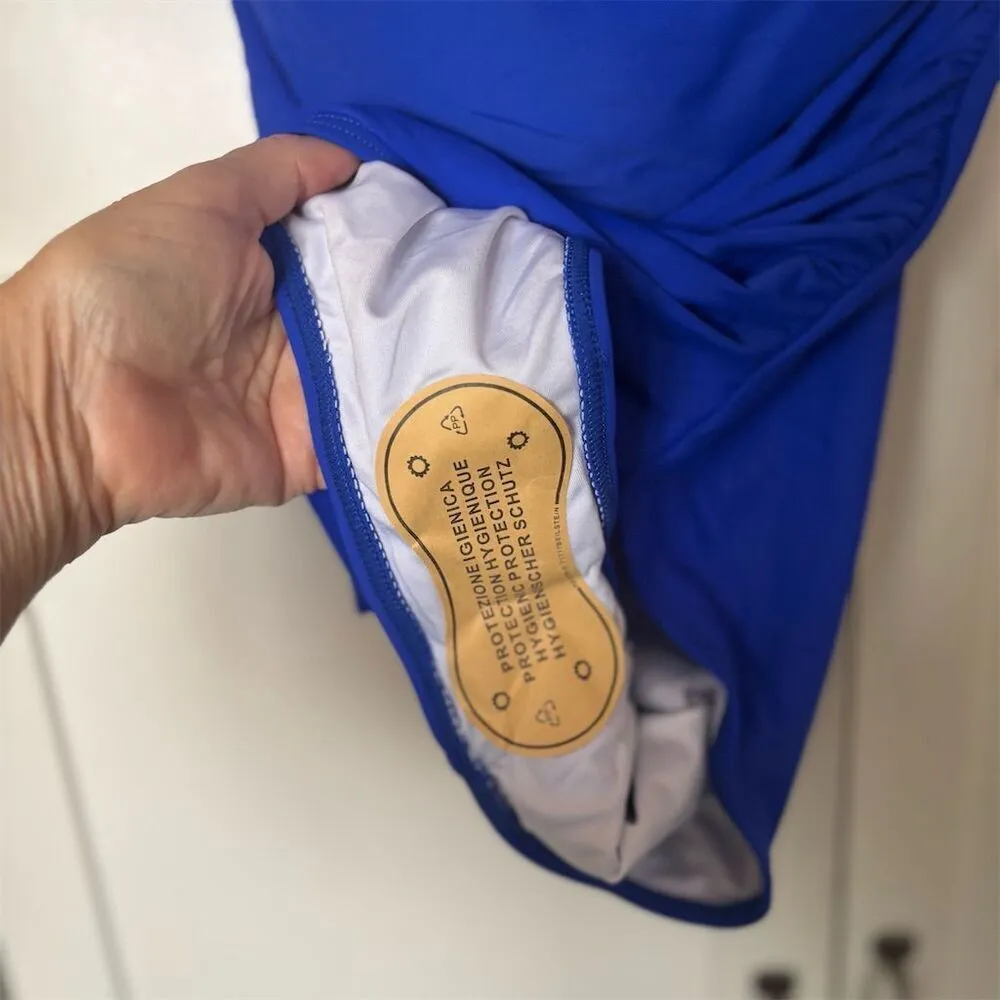 Eomenie Women's Blue One Piece Ruffle Shoulder Swimsuit Size M Blue Size M - Image 6