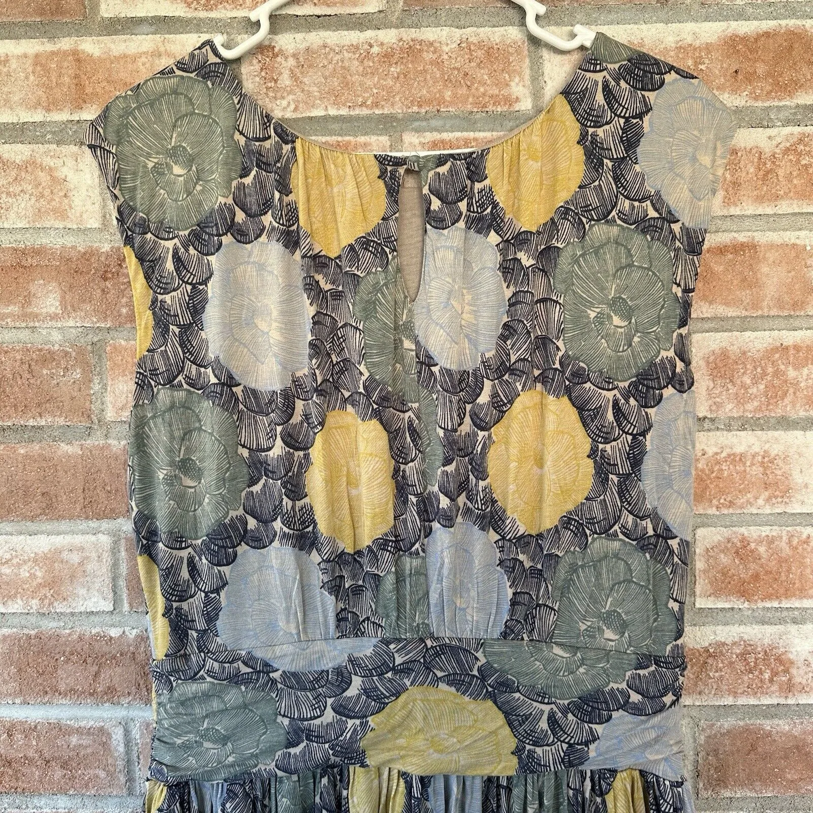 Boden Selina Cap Sleeve Jersey Knit Midi Dress Ruched Size 10 Long Floral Blue - Image 6