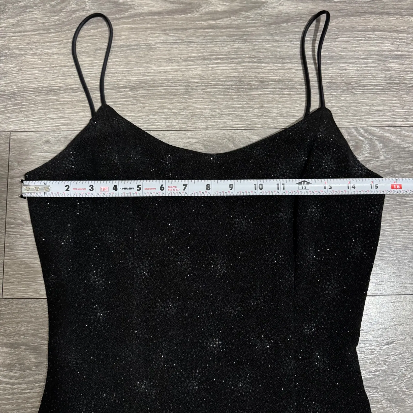 Vintage 80s Bari Jay Black Sequin Beaded Fringe Spaghetti Strap Dress 7 - Image 11