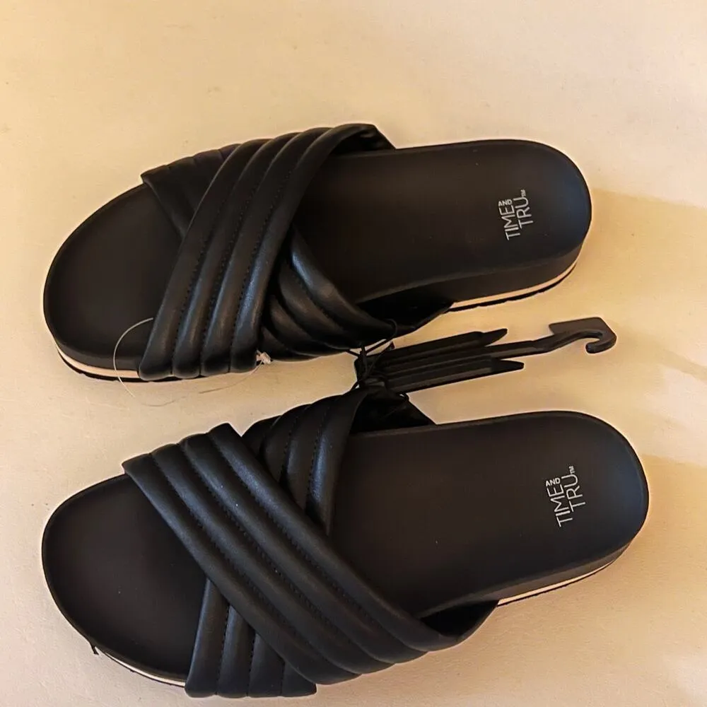 Time and Tru Women's Cross Strap Black Sandals  Sz 7 - Image 11