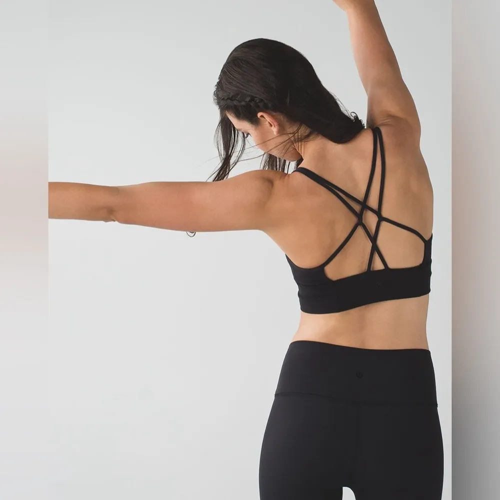 Lululemon Superb Bra Sz 4 Black Practice Cotton Strappy Open Back - Image 13