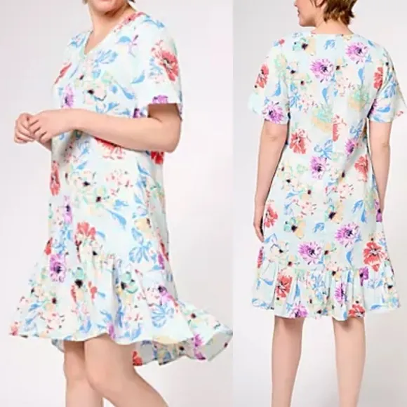 Tolani X Anthropologie Iggy V Neck Floral Print Midi Dress Ruffle Flounce Hem - Image 2