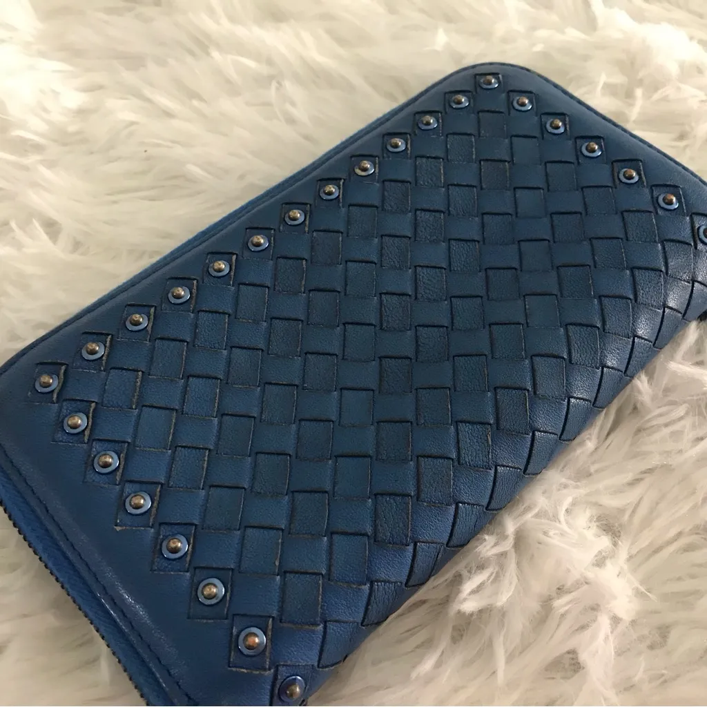 Bottega Veneta Leather Intrecciato Studded Zip Around Wallet - Image 6