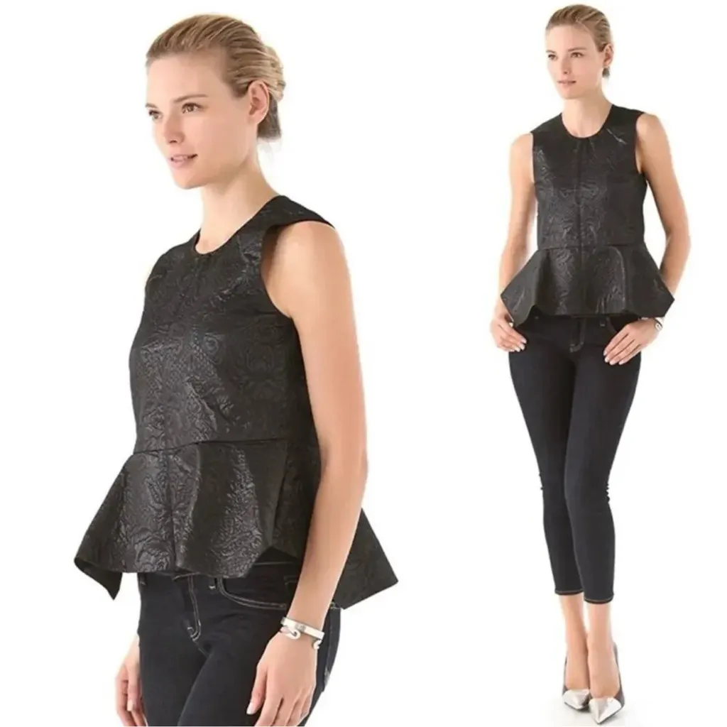 Elizabeth & James Brocade Yumi Peplum Black Tank Top Small NWT - Image 2