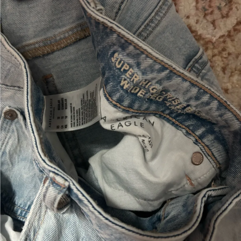 American Eagle Light Blue High-Rise Wide Leg Jeans - Image 2