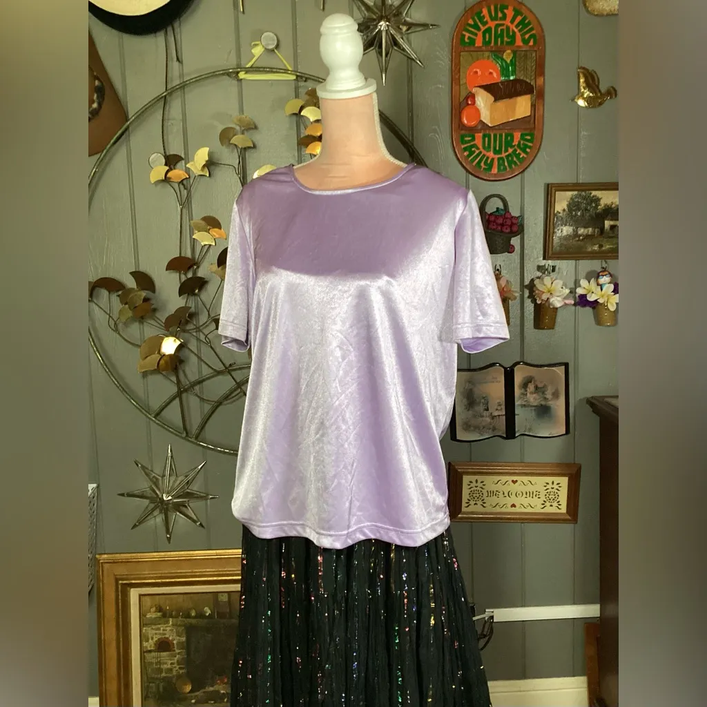 90’s Style Faux Silk Purple Shirt Large - Image 10