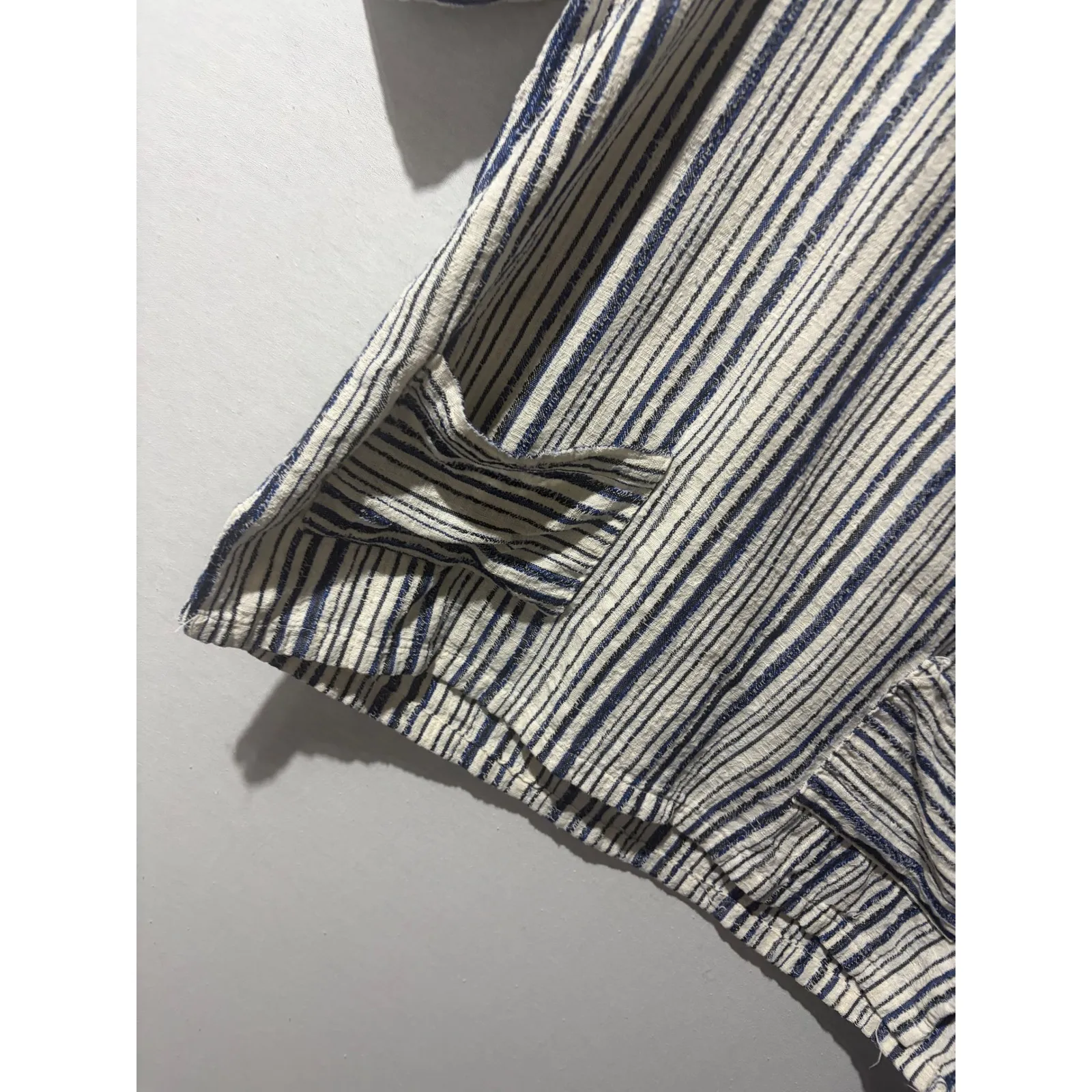 Olympic Grigoropoulos Gregory Cotton Striped V Neck Short Sleeve Top Size M Blue Size M - Image 4