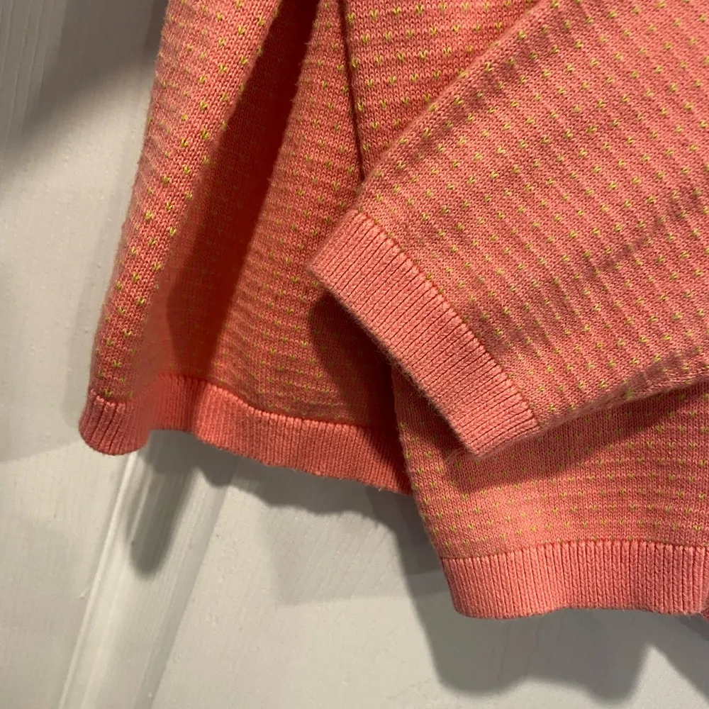 L.L. Bean Size M Coral Lime Green Stripe Lightweight Cotton Button Cardigan Pink Size M - Image 4