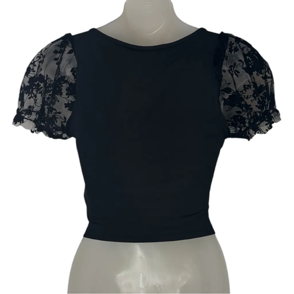 SHEIN Black Floral Puff Sleeve Blouse Size Small - Image 2