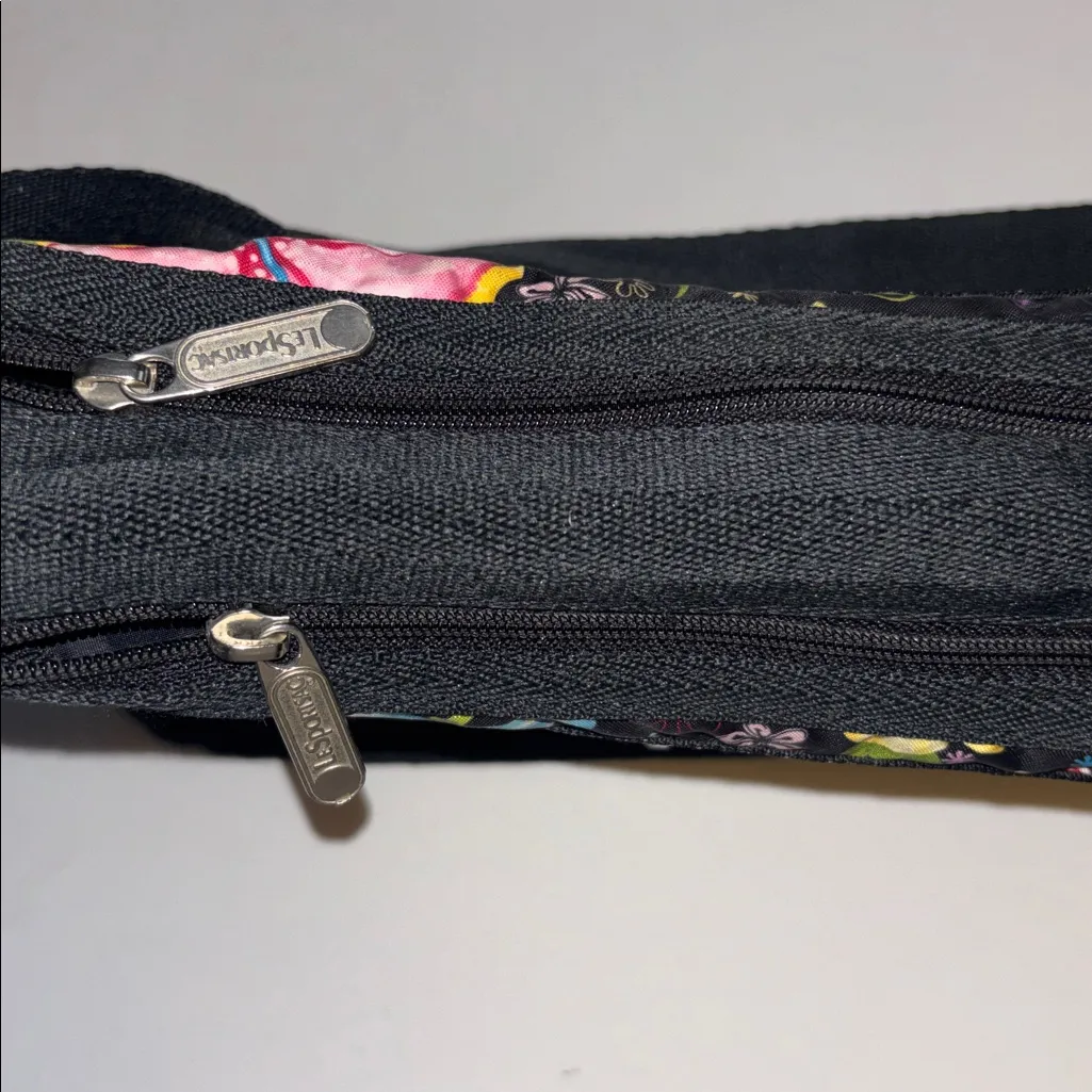 LE SPORT SAC…BLACK HOBO BAG BRIGHT COLORFUL FLORAL DESIGN DOUBLE ZIPPER CLOSURE Black - Image 9