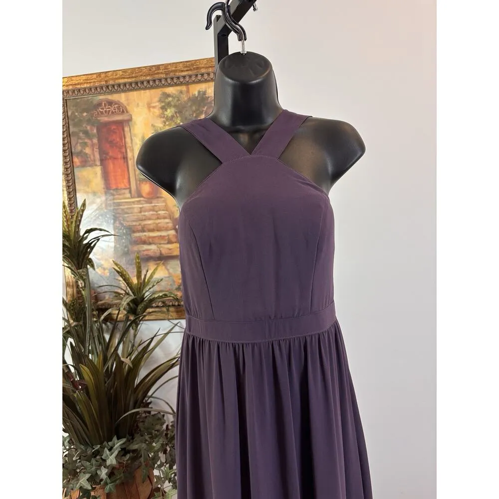 Women SM Maxi Dress Purple Halter Pleated Neck Sleeveless Artsy Lagenlook - Image 5