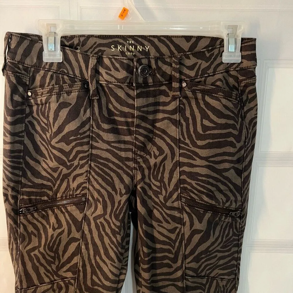 White House Black Market Brown Black Animal Print Skinny Crop Pants Size 2 - Image 2