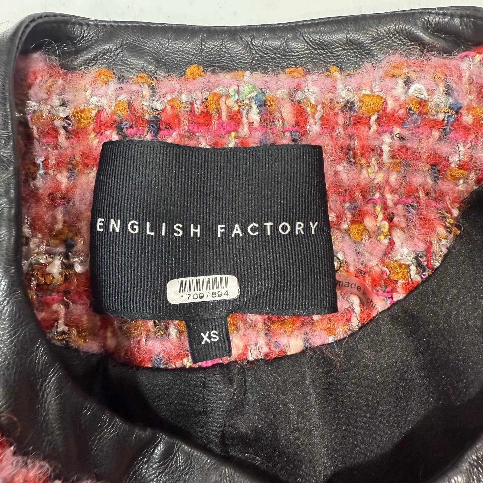 English Factory Faux Leather Trim Tweed Jacket size XS - Image 3