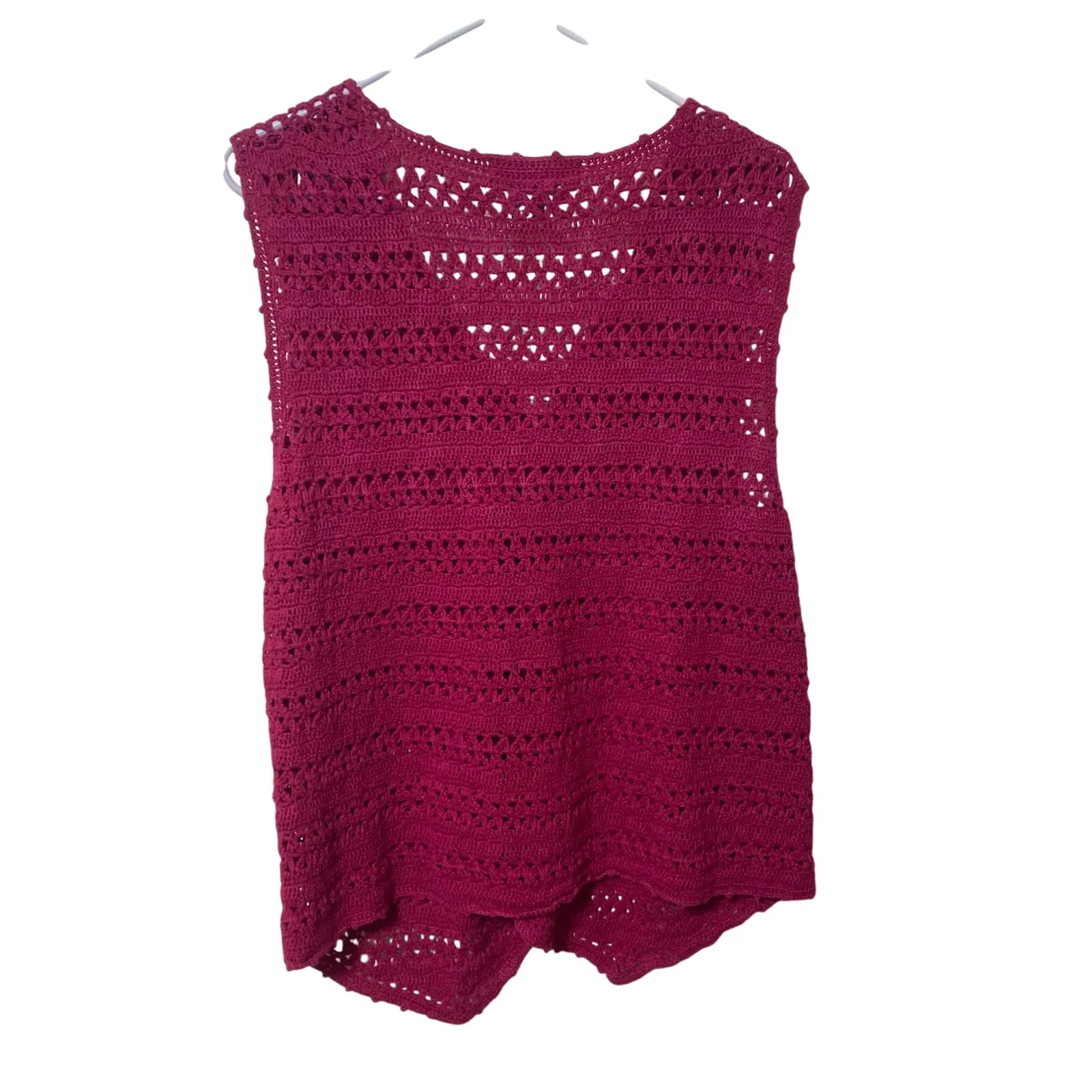 Vintage Victoria Jones Womens Red Crochet Knit Cotton Ramie Sweater Vest Size 2X - Image 3
