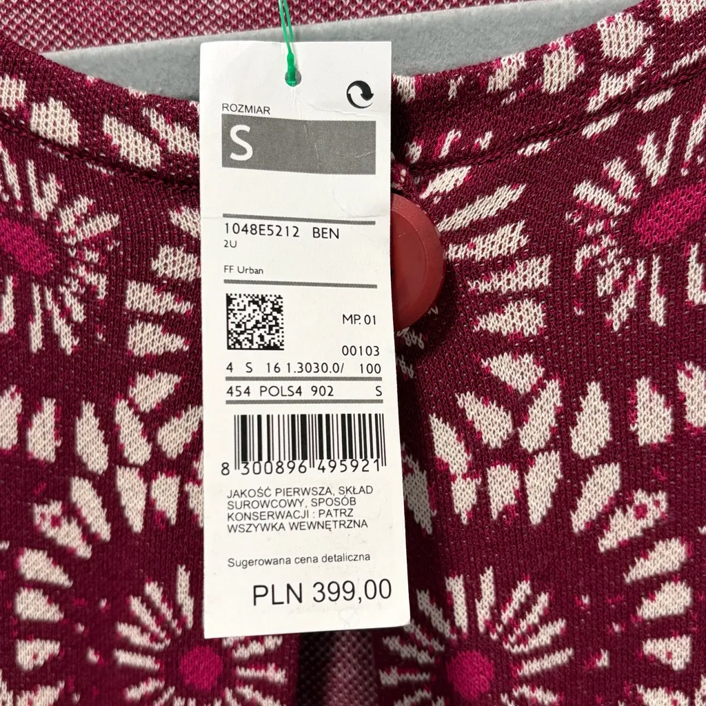 United Colors of Benetton NWT size Small Burgundy Daisy Duster Cardigan Sweater - Image 4