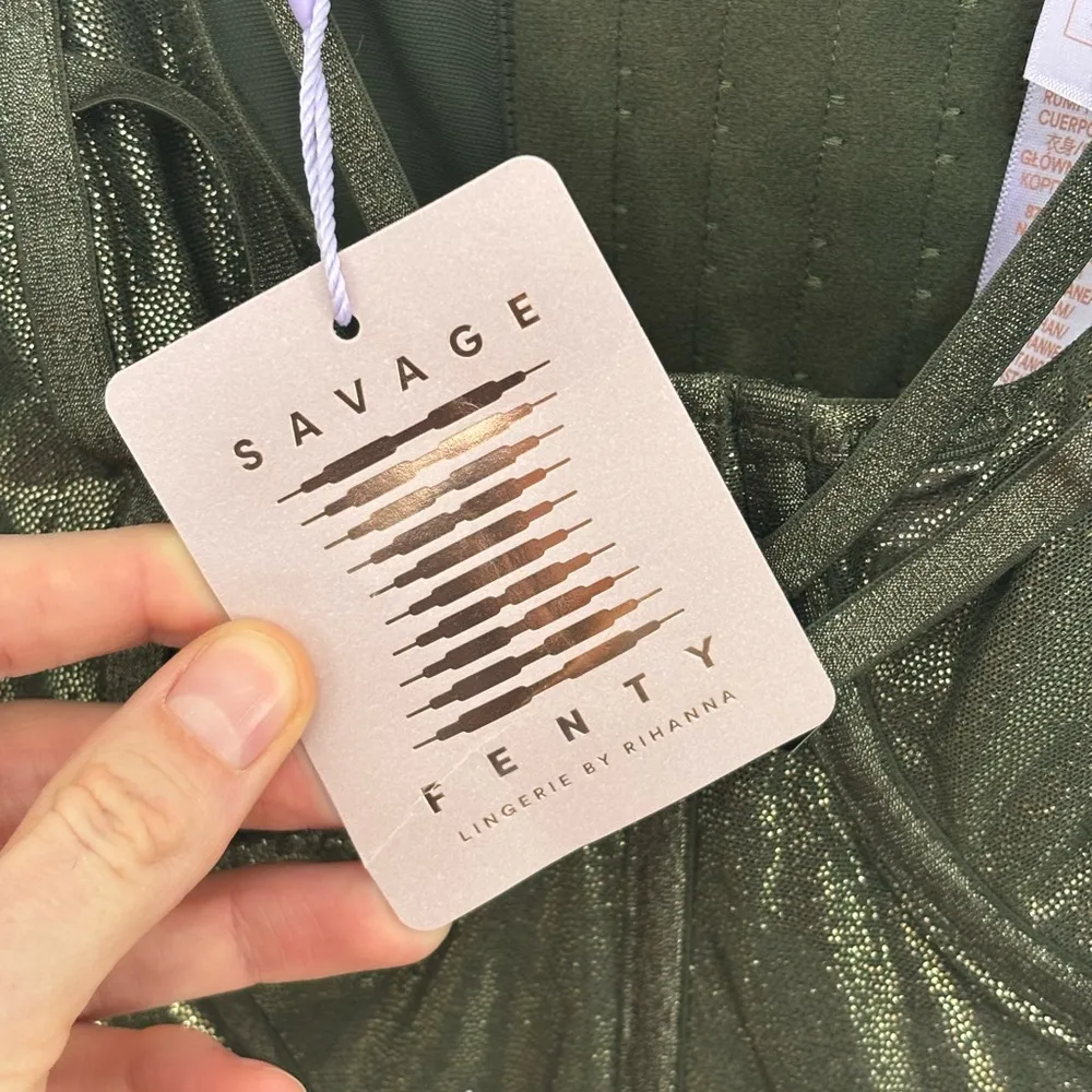 NWT Savage X Fenty Metallic Olive Green Going Platinum Mesh Bustier - Size L - Image 8