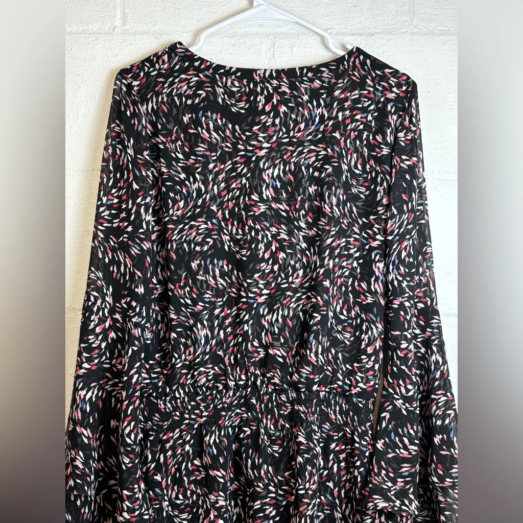 White House Black Market Woman’s Black Printed Vneck Business Casual Dress Sz 10 - Image 7