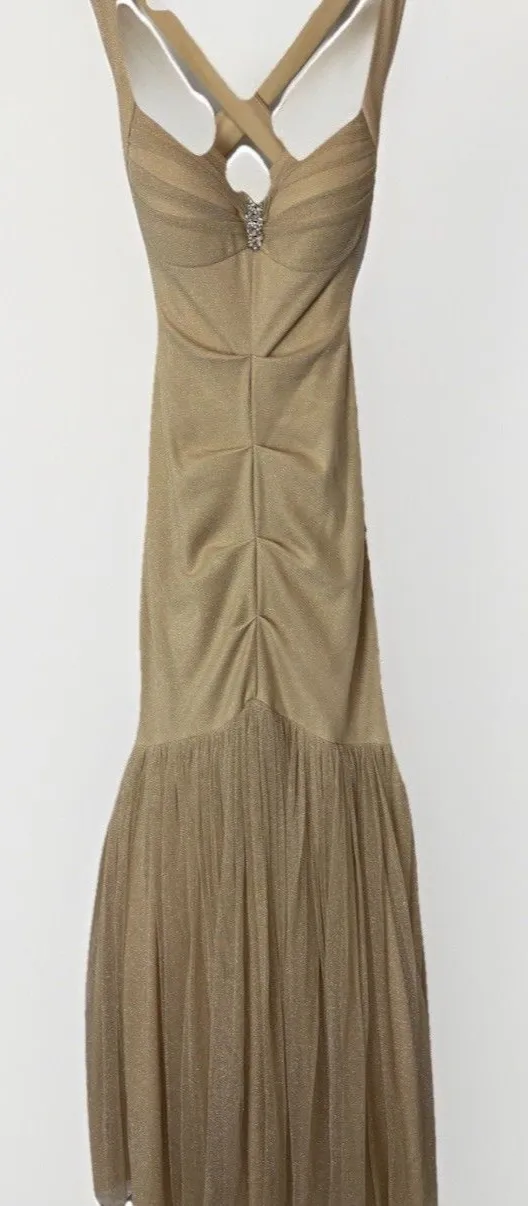 Blondie Nites Prom Formal Dress Nude Tulle Glitter Backless Mermaid Bodycon Sz 3 - Image 1