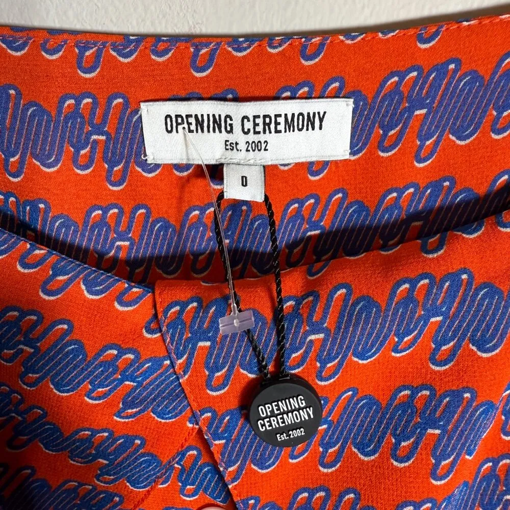 NWOT Opening Ceremony 100% Silk Patterned Tent Maxi Dress Women's 0 Orange Flowy - Image 9