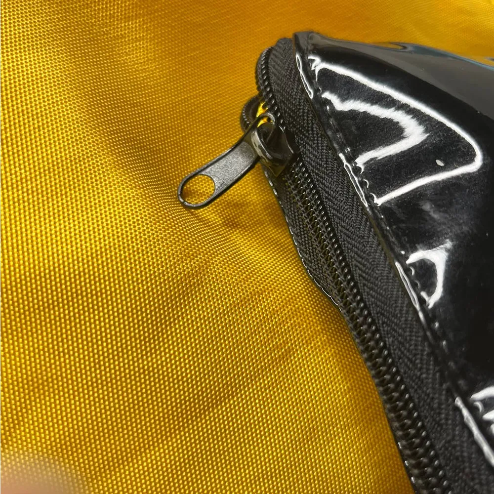 St. John  foldable and packable black patent yellow shopping bag - Image 10