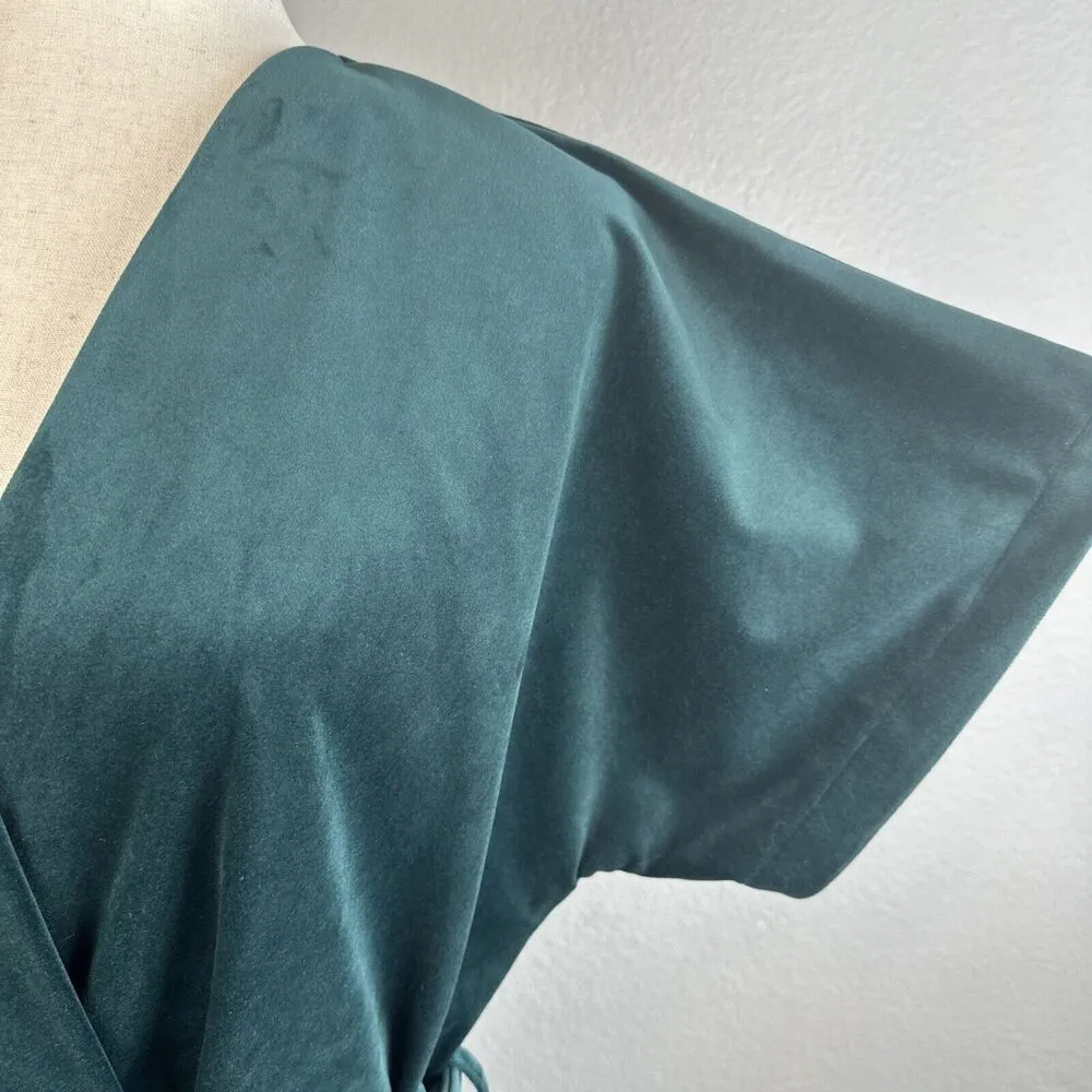Closet London Kimono Sleeve Velvet Midi Dress Size 10 Wrap Tie Emerald Green - Image 2