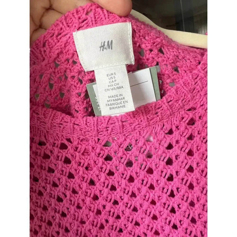 H&M crochet top Pointelle-knit blouse short flutter sleeves scalloped - Image 6