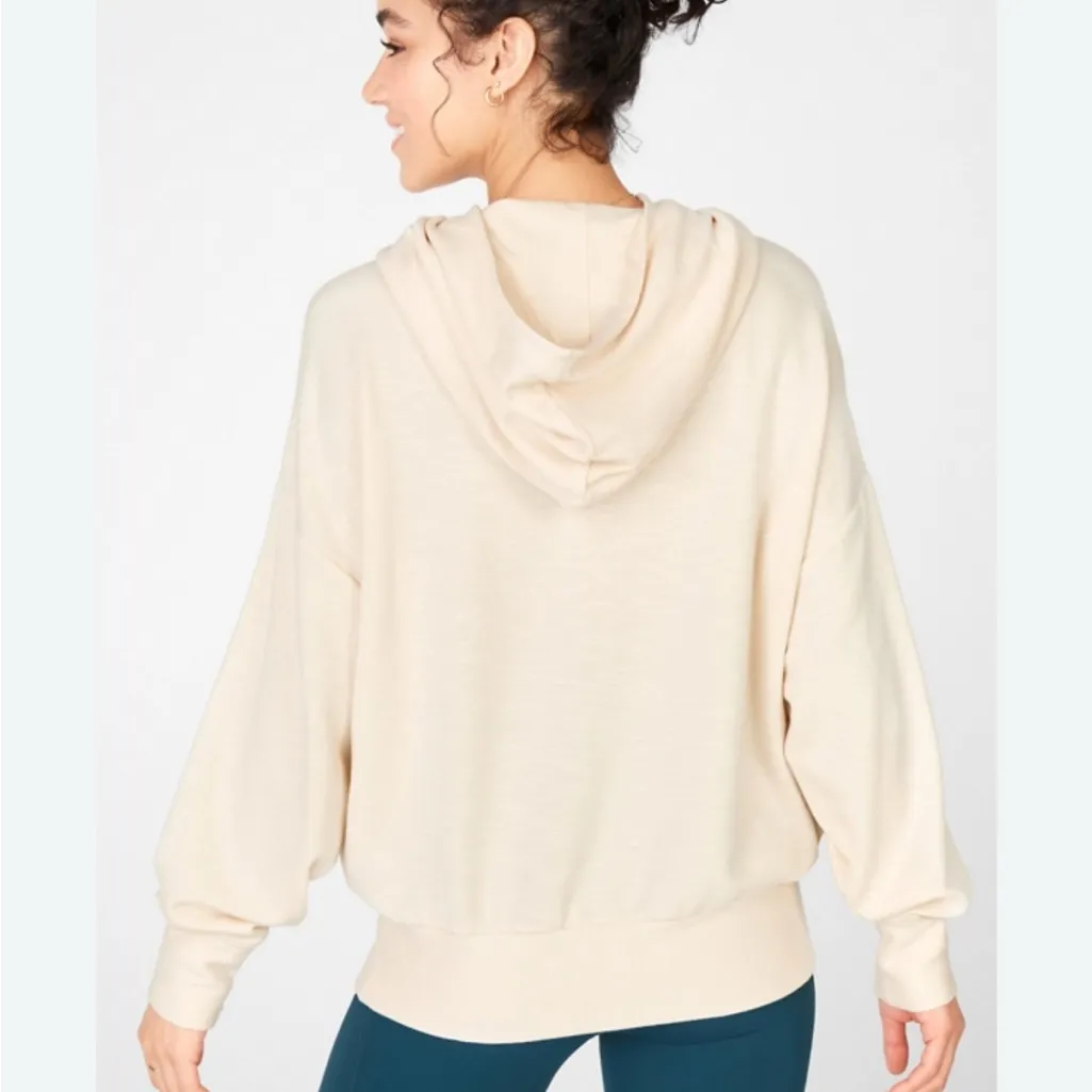Fabletics Go-To Hoodie Cream Cowl Neck Hooded Sweatshirt XS - Image 2
