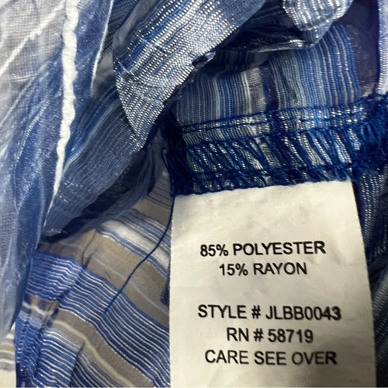 Chicos Button Down Shirt Womens L Blue Striped Crinkle 3/4 Sleeve Sheer Coastal - Image 6