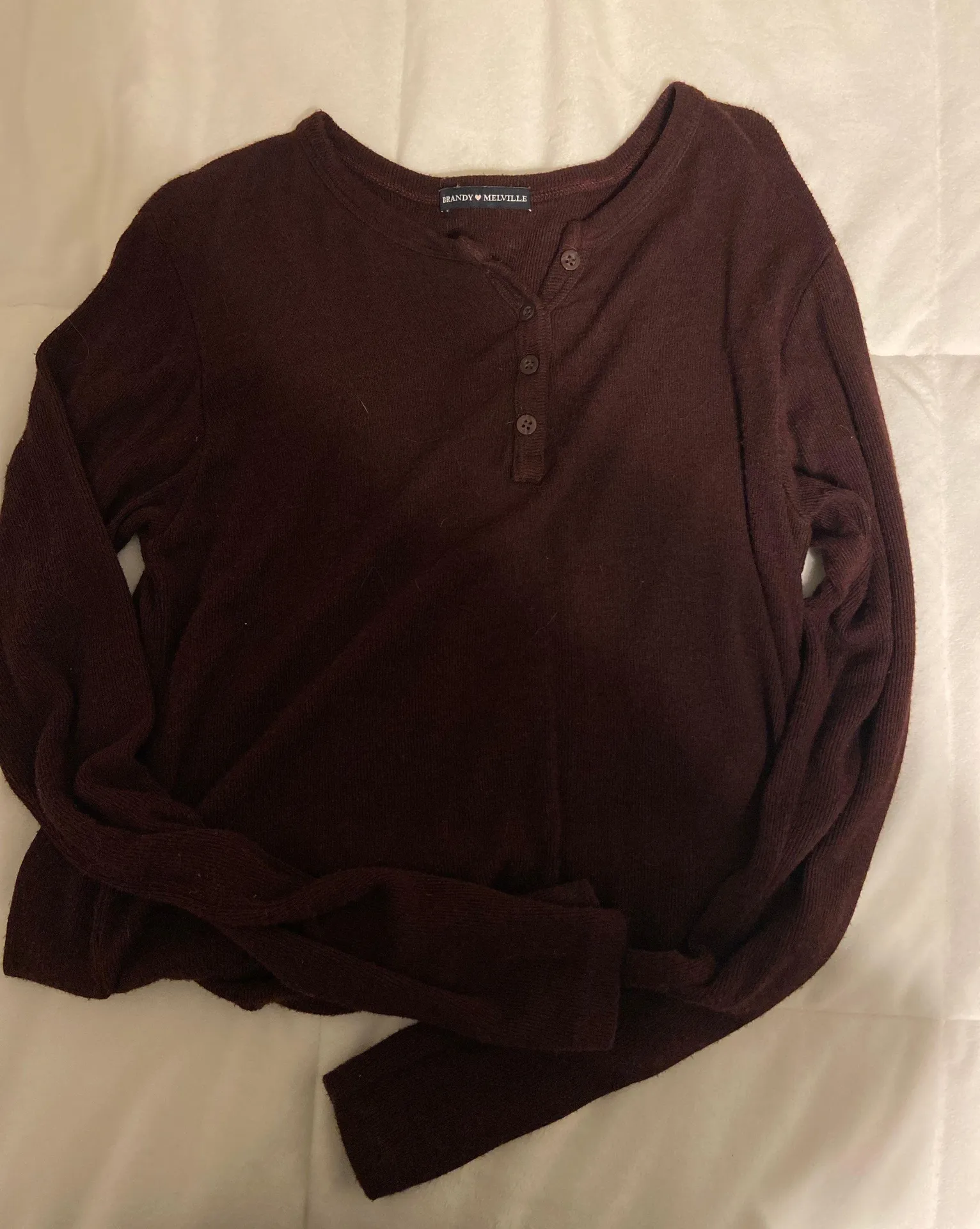 Brandy Melville brandy burgundy button up long sleeve top  - Image 2