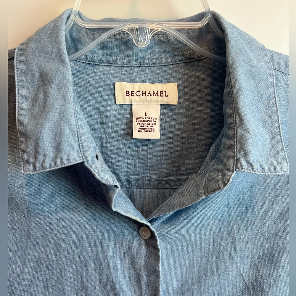 Béchamel top women’s blue chambray embroidered fall season button up siz… Size L - Image 2