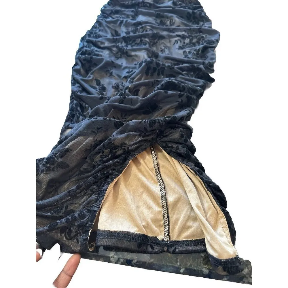 Windsors Burnout Velvet Dress Womens Small Party Slinky Ruched Bodycon Mini Racy - Image 8