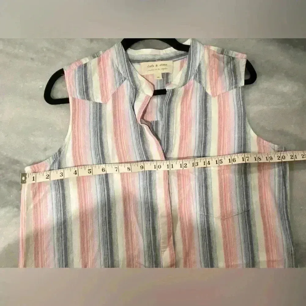 Anthropologie Cloth & Stone Ripped Hem Sleeveless Striped Shirt Dress Size M - Image 6