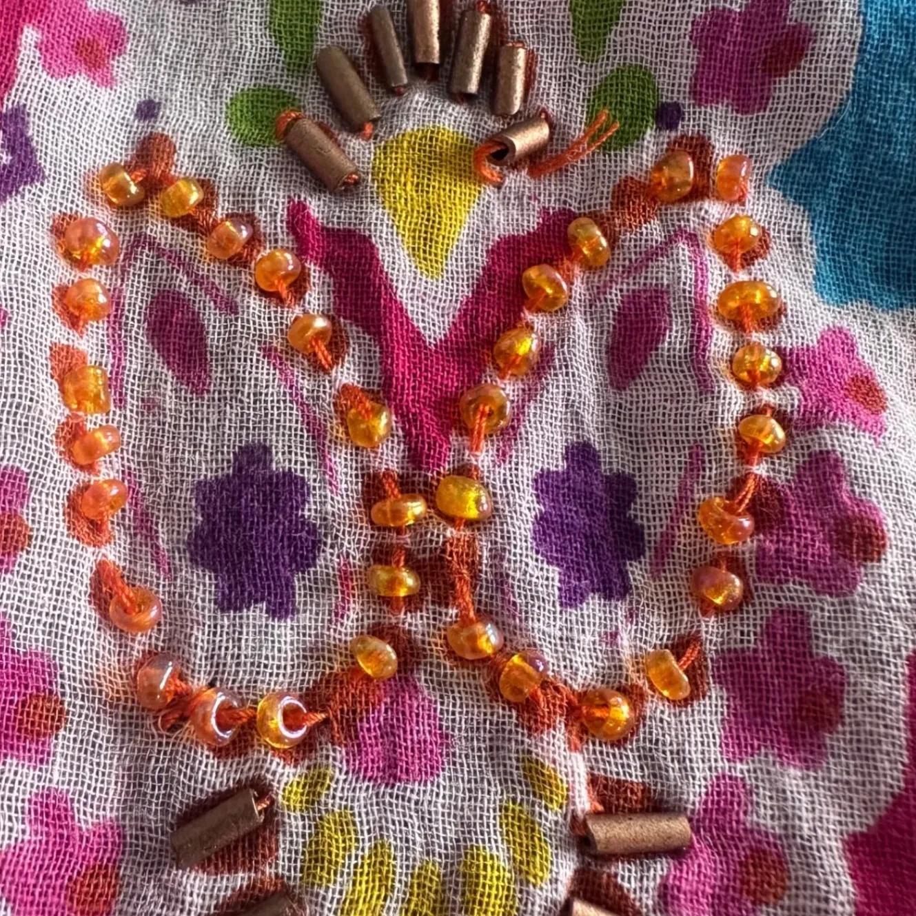 Raj India Cotton Boho Beaded Paisley Tassel Scarf Wrap Pink Blue Embroidered - Image 5