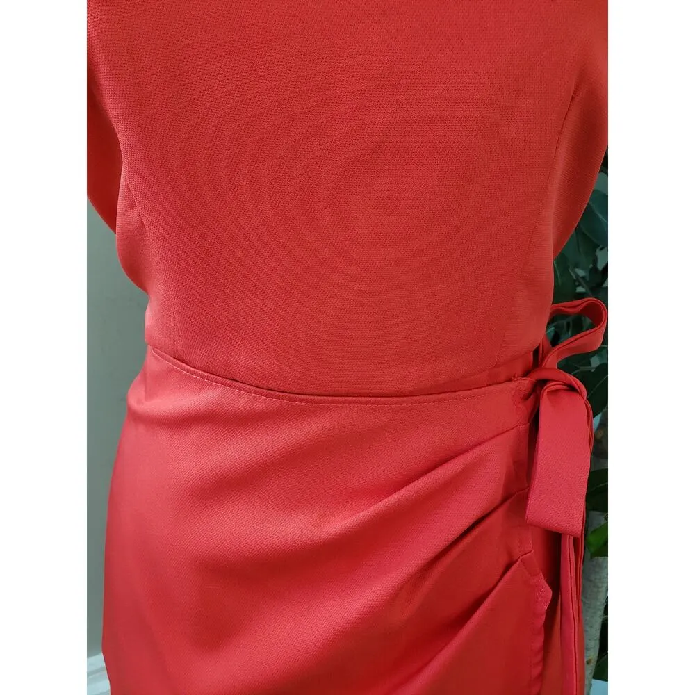 TCEC Tank Dress Womens Small Red Ruched Wrap Tie Waist Square Neck Back Zip - Image 10