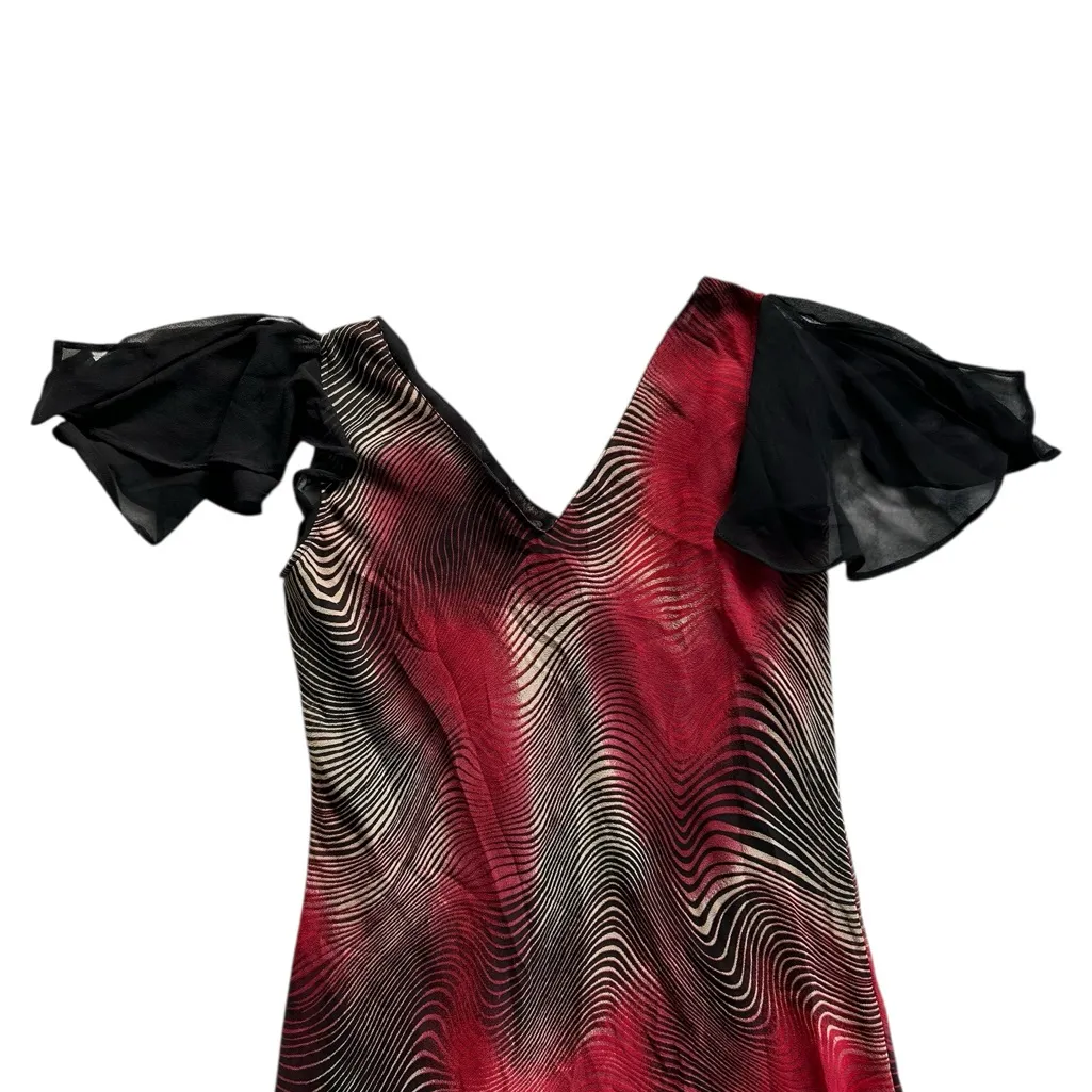 Vintage Y2K Gothic Whimsigoth Fairy Handkerchief Hem Midi Dress Zebra Size M Red Size M - Image 9