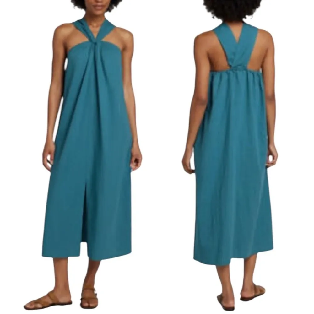 NEW Faherty Bay Twist Seersucker Halter Colonial Blue organic cotton Dress sz XS - Image 2
