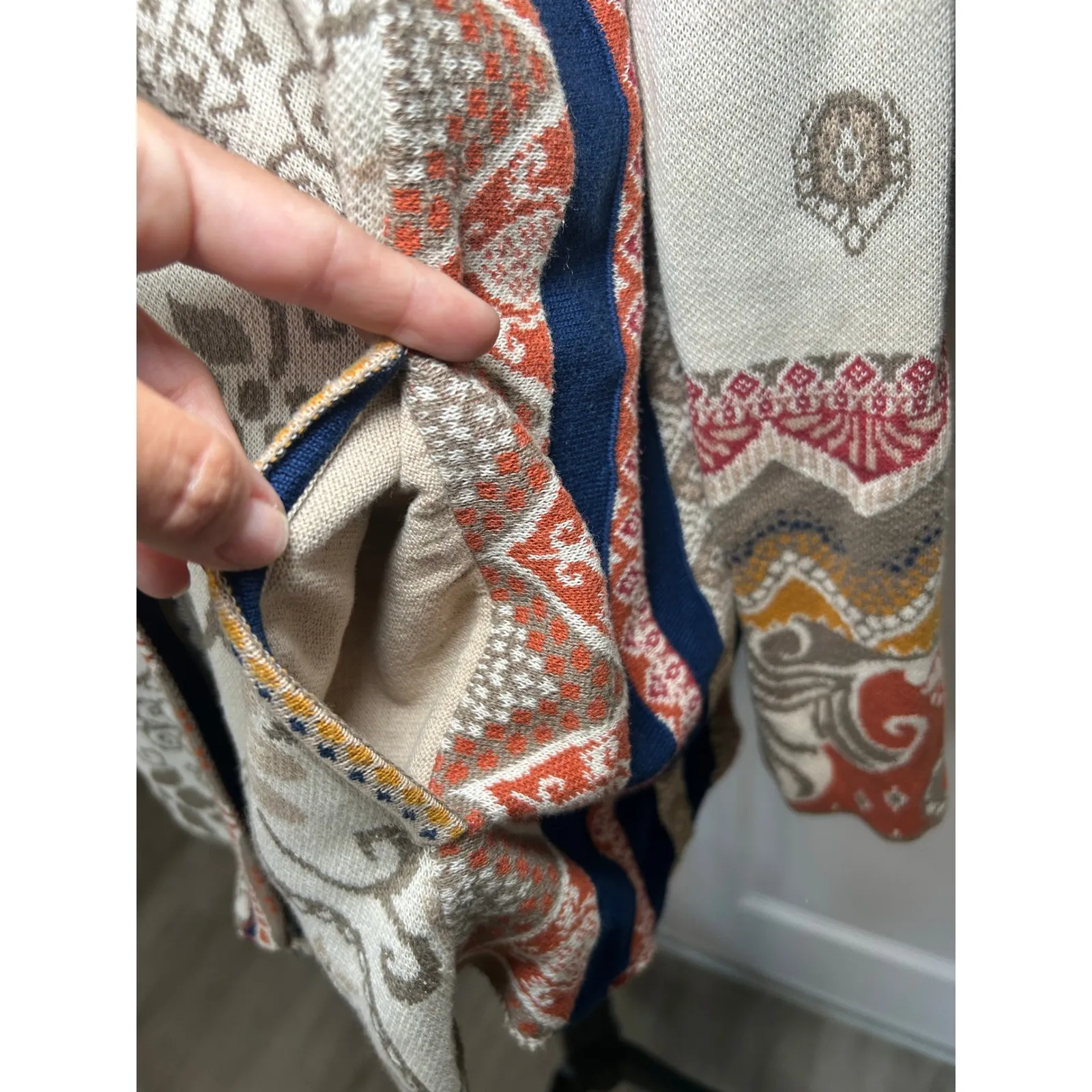 IVKO Woman Jacquard Sweater Jacket Beige Cotton Cardigan‎ Size 38 / 8 Full Zip Tan - Image 3