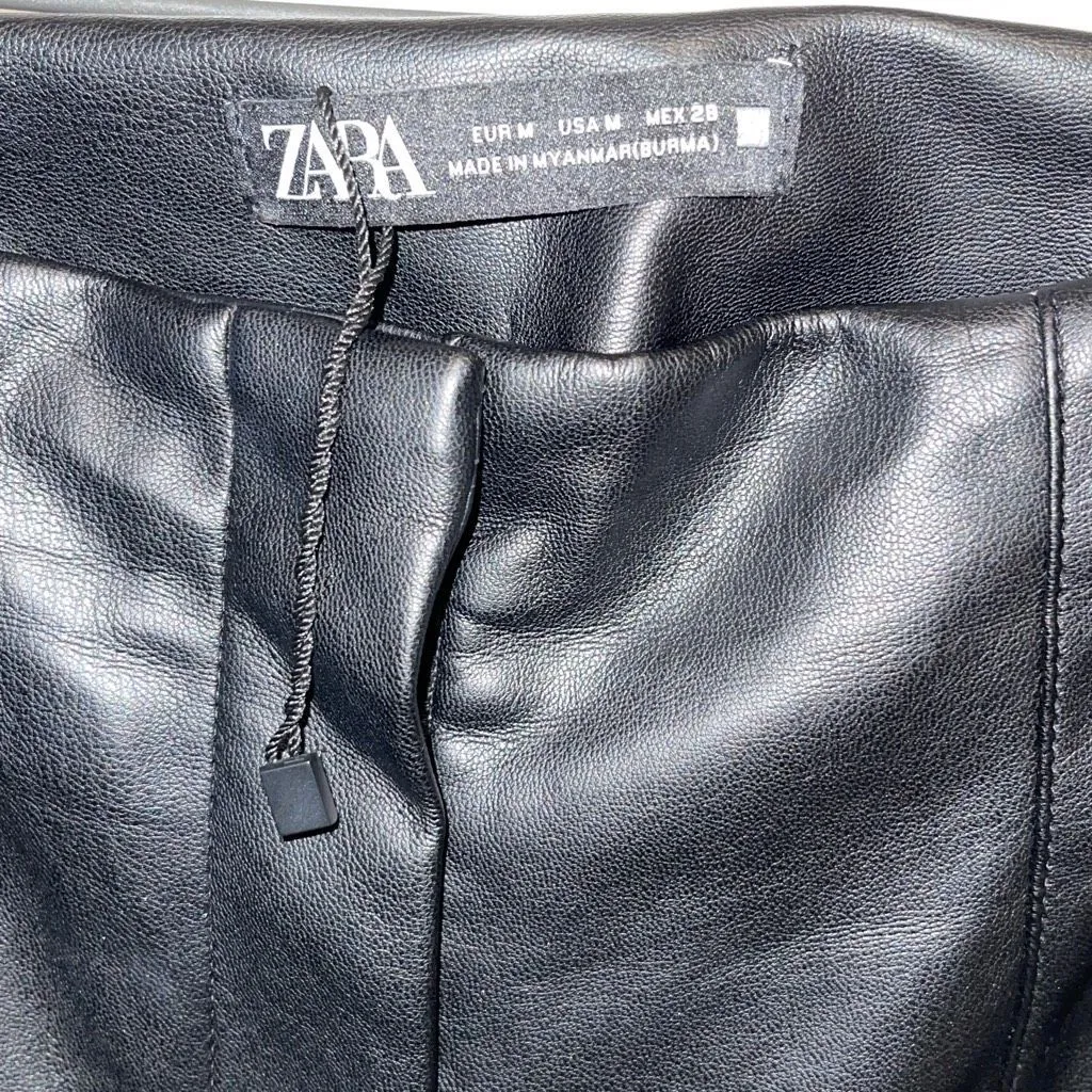 Zara Womens High Rise Faux Leather Pants Black‎ Size Medium NWOT - Image 5