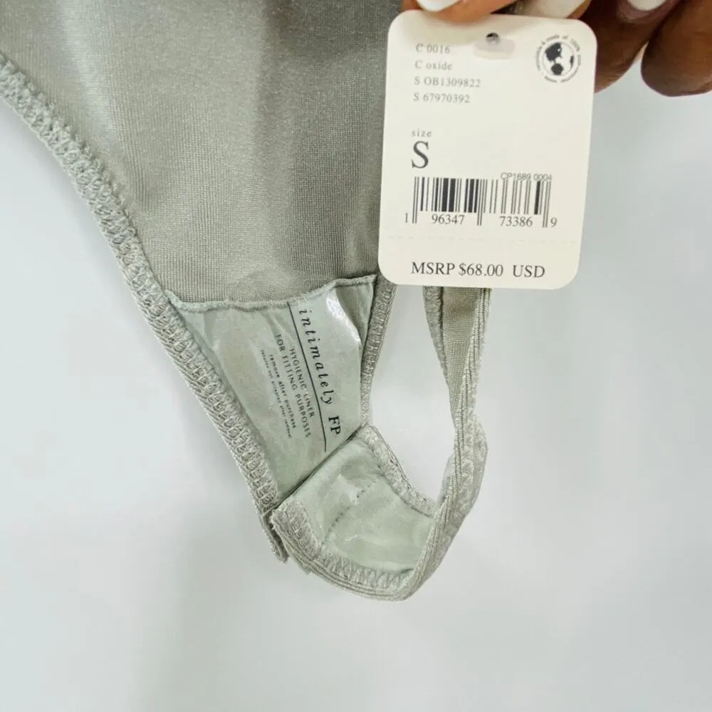 NEW Free People Night Owl Bodysuit V-Neck Size Small $68 Oxide Green Slinky - Image 7