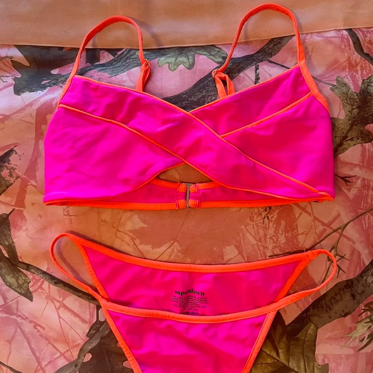 revolve hot pink coral high waisted thong bikini bottoms - Image 8