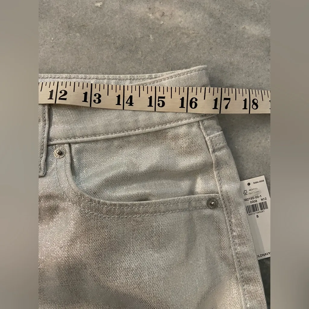 NWT Old Navy Size 8 Silver Shine Metallic Zip Stretch Denim A Line Mini Skirt - Image 11
