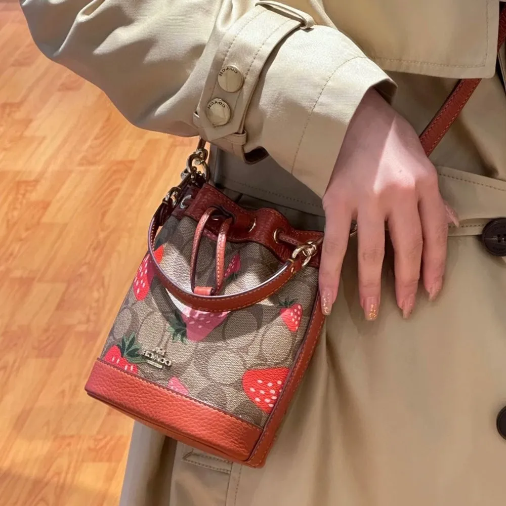 COACH Mini Dempsey Bucket Bag In Signature Canvas With Wild Strawberry CH164 - Image 4