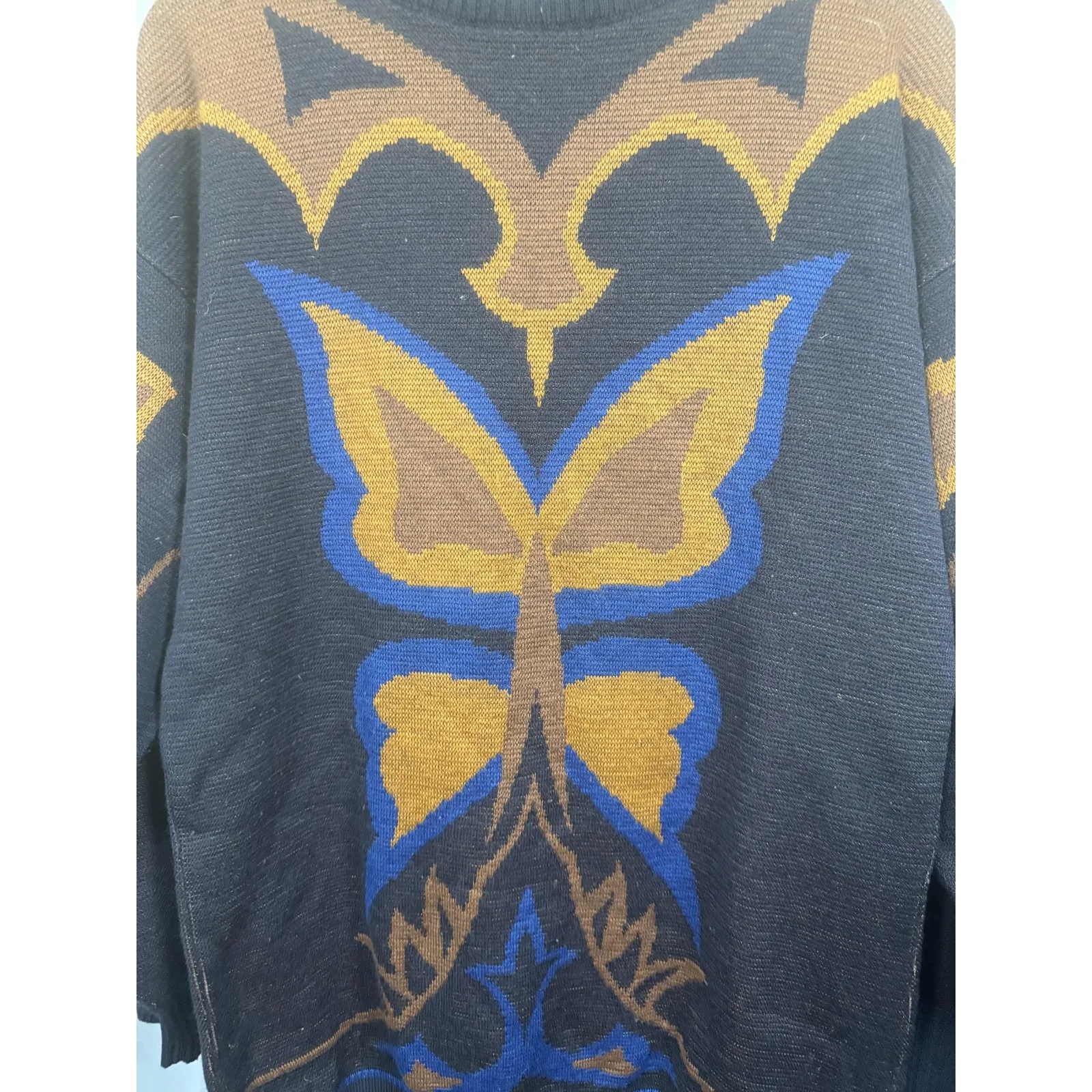 Vintage Mondi Sweater Womens Small 34 Butterfly Mock Neck Made W. Germany 80s Black - Image 2