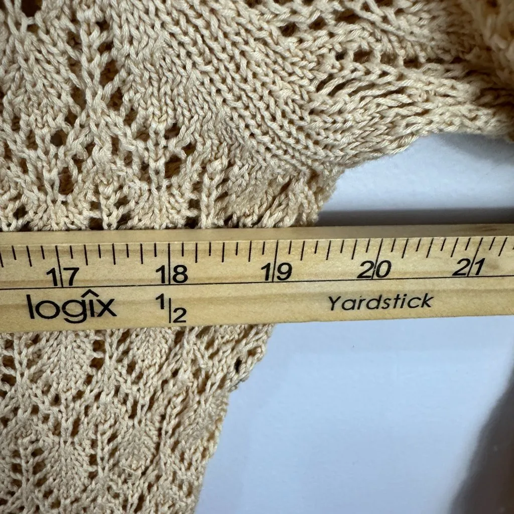 Talbots‎ Sweater Women Petite M Crochet Knit Beige Cotton Cottage Retro Coastal - Image 4